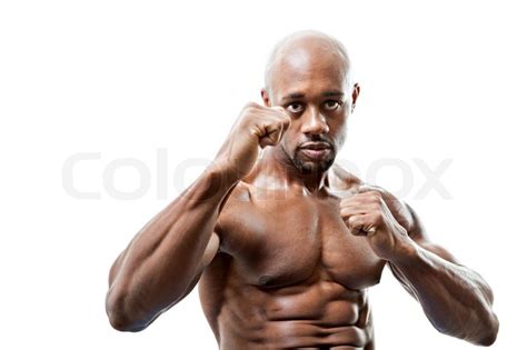 Muscular Man Fists Up Stock Bild Colourbox