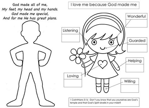 god made me special coloring page of body parts coloring pages