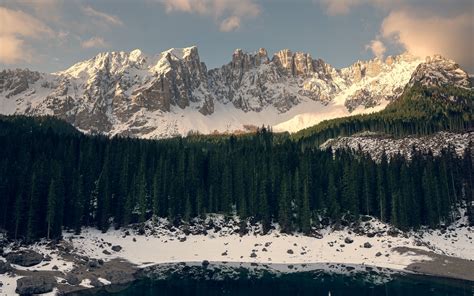 Download Wallpaper 3840x2400 Mountains Forest Lake Snow Shore 4k