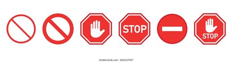 Red Stop Hand Signs Set Set Stock Vector Royalty Free 1890629812