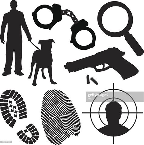 Crime Punishment Police And Detective Symbols And Silhouettes Scene