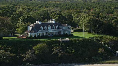 6k Stock Footage Aerial Video Flying By Waterfront Mansion Edgartown