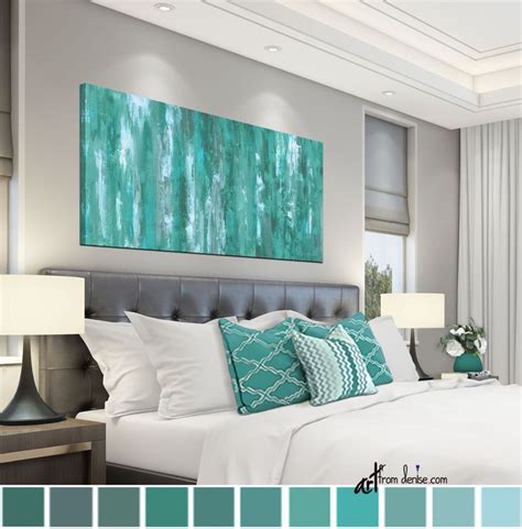 Gray Green And Teal Wall Art Canvas Abstract Bedroom Wall Decor Over Bed