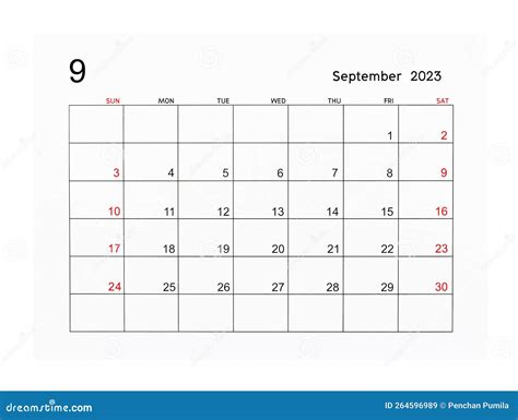 A September 2023 Calendar Page Isolated On White Background Saved