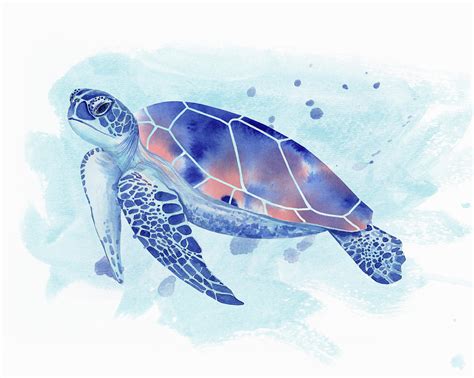 Sea Turtle Watercolor Painting Sea Turtle Illustration Sea Life Art
