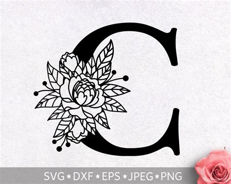 Floral Alphabet Letter C Svg Flower Monogram Clip Art Etsy