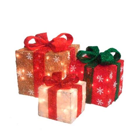 Northlight Set Of 3 Lighted Red And Gold T Boxes Christmas Outdoor