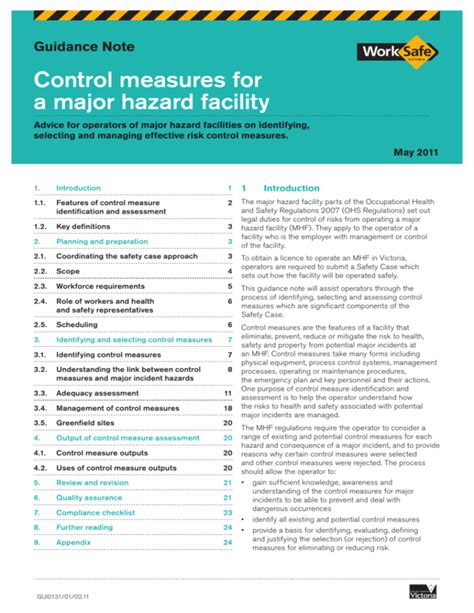Control Measures For A Major Hazard Facility