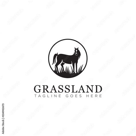 Grassland Logo With Horse And Landscape Vector Stock Vector Adobe Stock