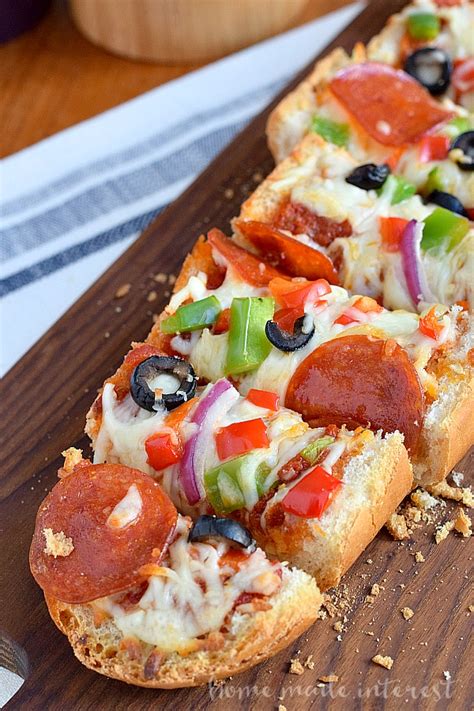 I recommend placing them on top of either a pizza stone, or a baking sheet, as some toppings can slide off of the bread while cooking. French Bread Pizza Sticks - Home. Made. Interest.