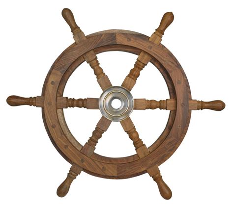Small 185 Boat Ship Wooden Steering Wheel Bronzed Center Nautical