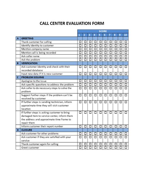 Call Center Coaching Form Template