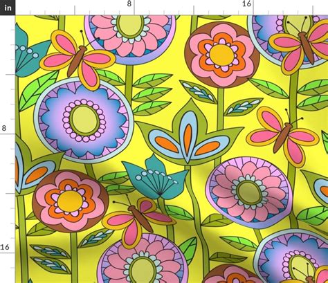 hippie garden spring floral fabric 60s mod flowers by etsy