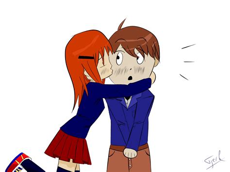 Anime Girl Kissing Guy On Cheek