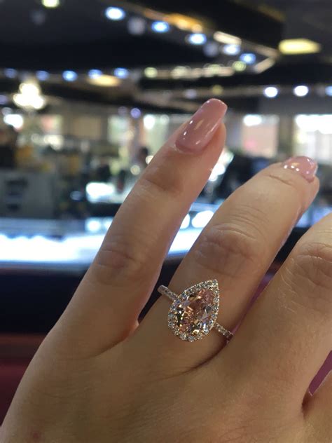 14K Rose Gold Natural Morganite and Diamond Halo Ring Pear ...