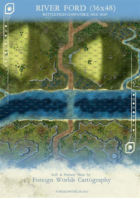 River Ford Battletech Compatible Hexagonal Wargame Map 36x48