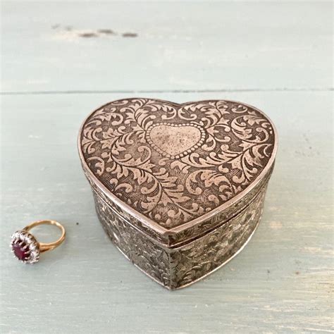 Silverplate Heart Shaped Jewelry Box With Filigree Design By