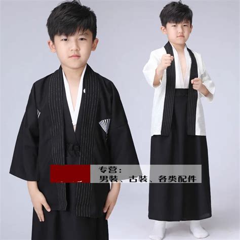 New Japanese Baby Boys Kimono Kid Yukata Black White Child Vintage