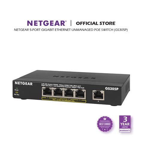 Netgear 5 Port Gigabit Ethernet Unmanaged Poe Switch Gs305p With 4