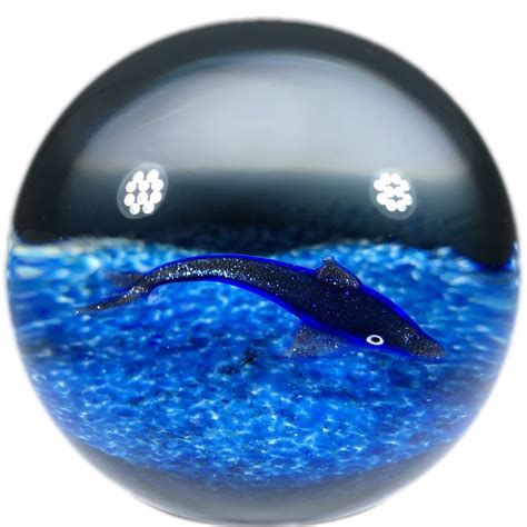 William Manson Caithness Art Glass Paperweight Lampwork Blue Aventurine Dolphin Stained Glass