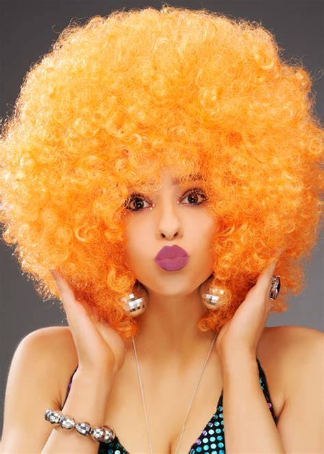 Extra Curly Orange Large 70s Disco Afro Wig