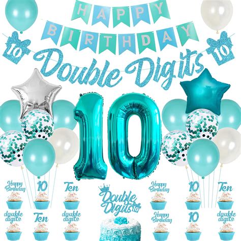 Buy 10th Birthday Decorations For Girls Teal Double Digits Party
