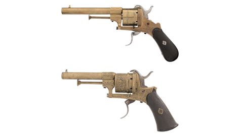 Two Engraved Belgian Folding Trigger Pinfire Revolvers Rock Island