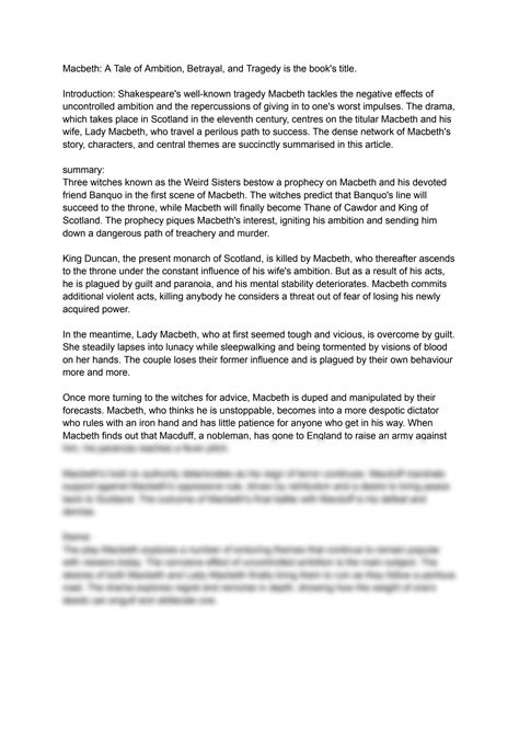 SOLUTION: Macbeth a tale of ambition betrayal and tragedy is the book s