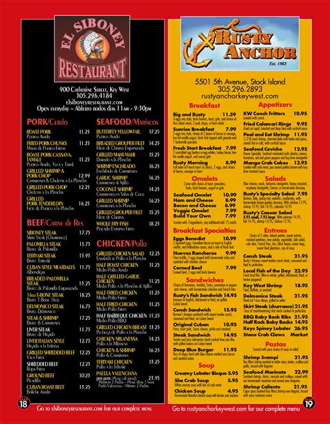 El Siboney-R Anchor menu pg – Best Key West Restaurant Menus – Key West