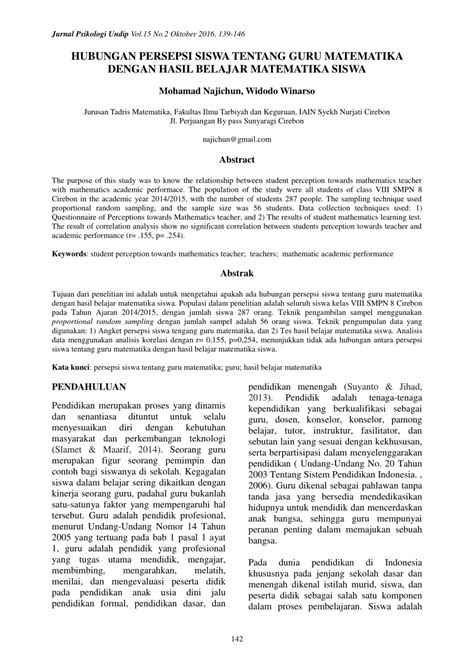 Pengertian kurikulum adalah seperangkat rencana dan pengaturan mengenai tujuan, isi dan bahan pengajaran serta cara yang digunakan sebagai pedoman penyelenggaraan kegiatan pembelajaran untuk mencapai tujuan pendidikan nasional. Pdf Hubungan Persepsi Siswa Tentang Guru Matematika Dengan