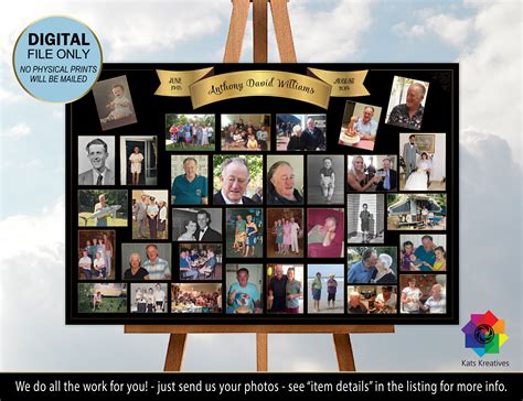 Funeral Memory Poster Funeral Photo Collage Gold Black Funeral Display