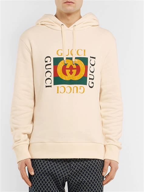 Gucci Printed Loopback Cotton Jersey Hoodie In White Modesens
