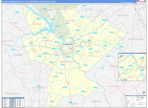 Augusta Richmond County Metro Area Ga Zip Code Maps Basic