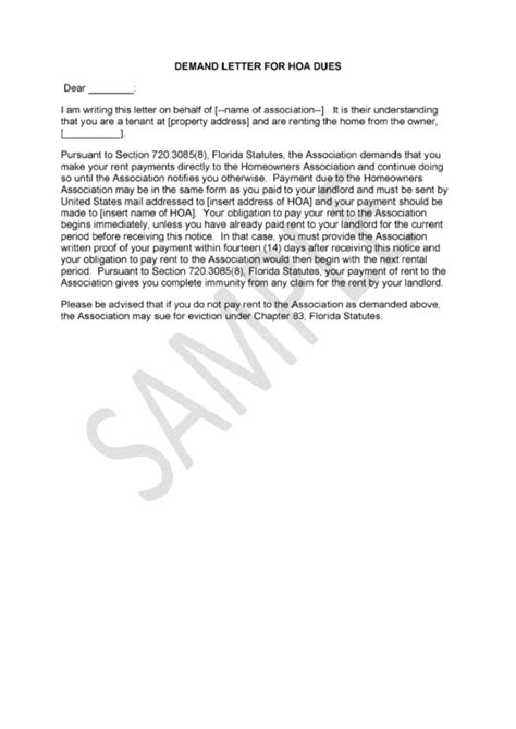 sample demand letter  hoa dues printable