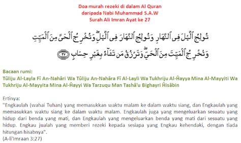 Cahayainspirasidotcom Doa Murah Rezeki Di Dalam Al Quran