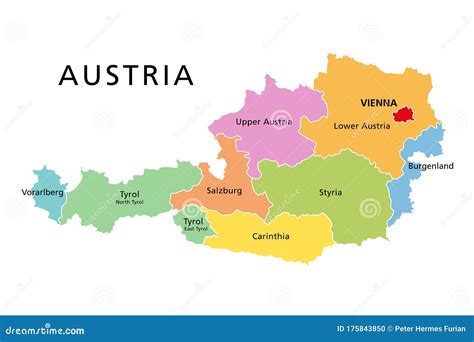 Austria Political Map With Colored Federated States And Capital