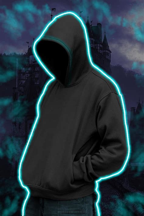 Hoodie Man Castle Glow Neon Light Sweatshirt Mysterious Dark