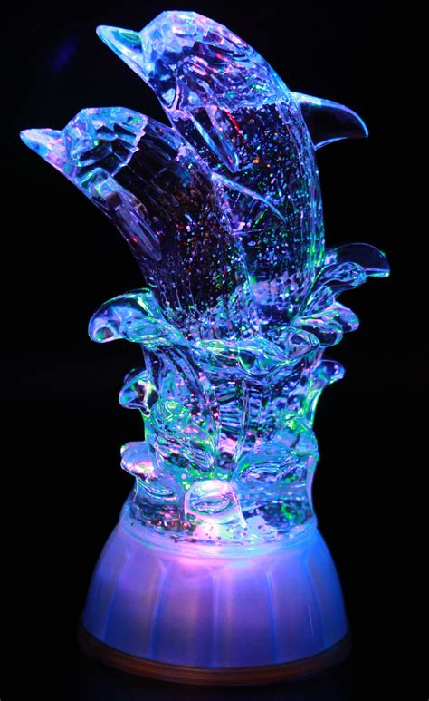 Pair Of Dolphin Led Lighted Sparkling Multi Color Changing Home