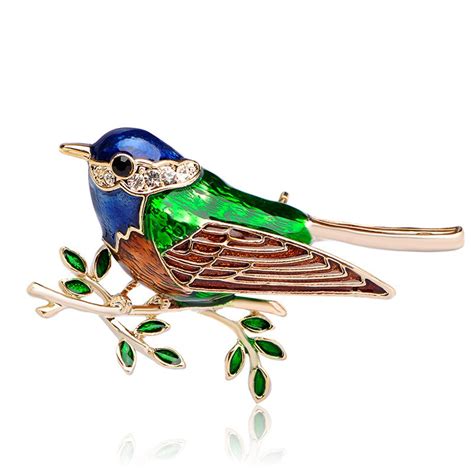 Blucome Colorful Enamel Birds Brooches For Women Gold Color Crystal