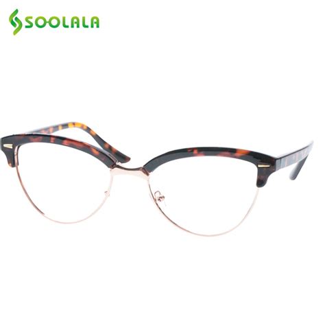 Soolala Semi Rimless Cat Eye Glasses Frame Women Men Optical Myopia Eyeglasses Eyewear Anti Blue