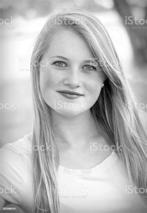 Fresh Wholesome Teenage Girl Blonde Hair Blue Eyes Stock Photo