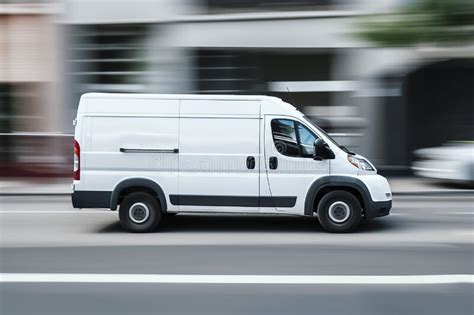 White Cargo Delivery Van On City Street Motion Blur Stock Photo