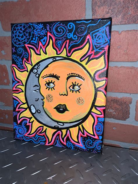 8x10 Sun And Moon Shape Acrylic Painting Canvas Etsy
