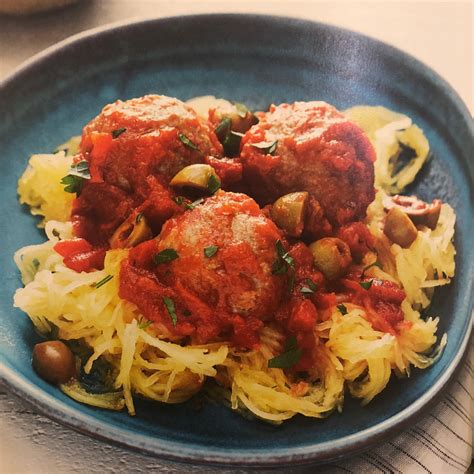 Spaghetti Squash And Turkey Meatballs With Mediterranean Sauce Crisp