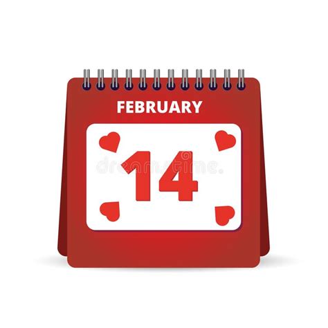 Calendar 14 February Valentine`s Day Vector Illustration Stock Vector
