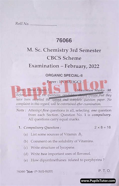 MDU M Sc Chemistry 3rd Semester Organic Special Question Paper 2022