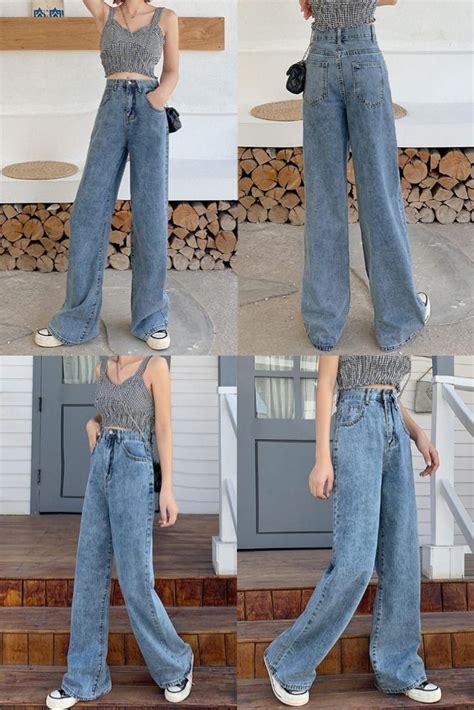 Vintage Wide Leg High Waist Denim Pants Flair Jeans Outfit Wide Leg Jeans Outfit Denim Fashion