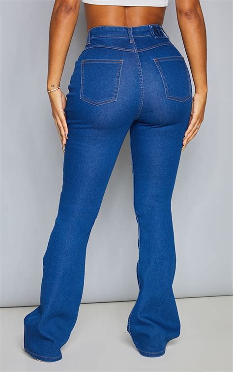 Plt Shape Mid Blue Wash Stretch Denim Jeans Prettylittlething Usa
