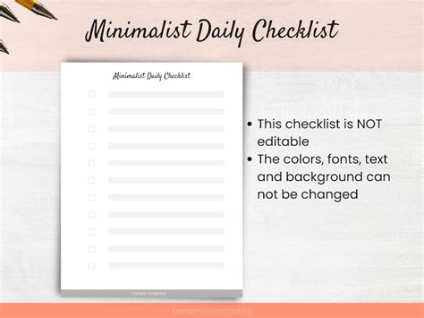 Daily To Do List Fillable Task List Minimalist Checklist Etsy