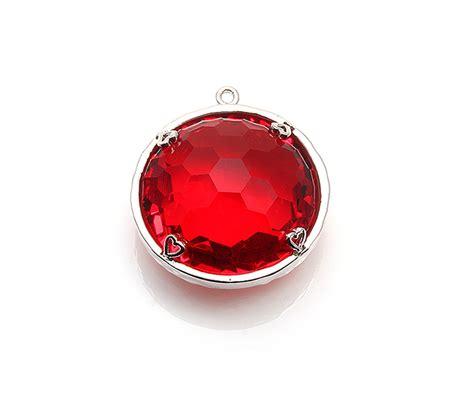 Red Glass And Gold Framed Round Pendant 1piece Of Red Color Etsy